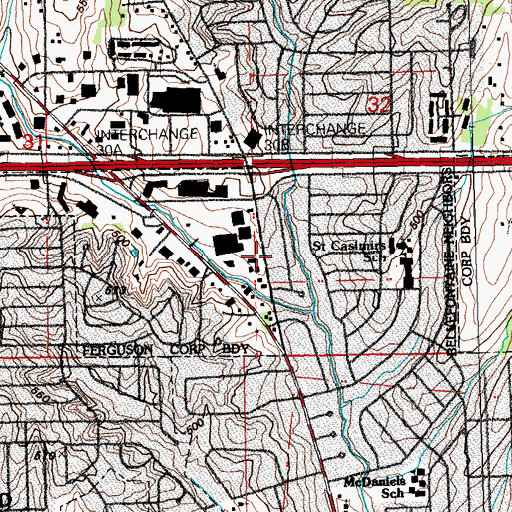 Topographic Map of Cathedral at the Crossroads, MO