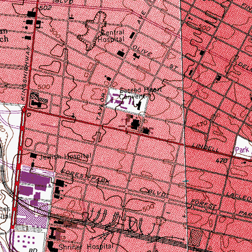 Topographic Map of Cathedral of Saint Louis, MO