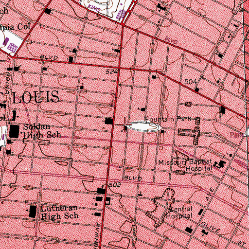 Topographic Map of Centennial Christian Church, MO