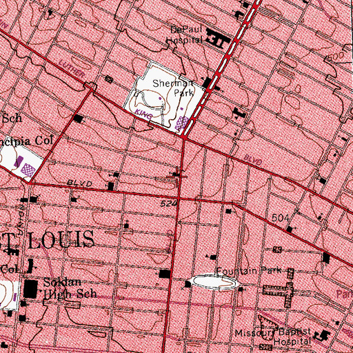 Topographic Map of Christ Pilgrim Rest Missionary Baptist Church, MO