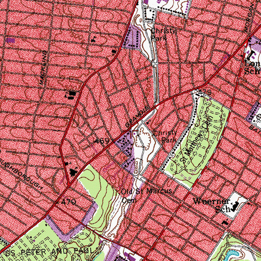 Topographic Map of Christy Park Baptist Church, MO