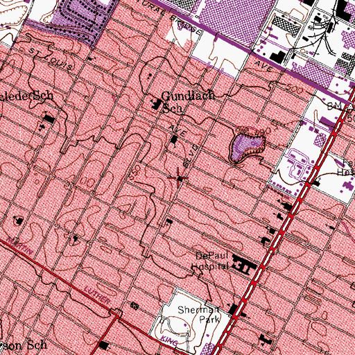 Topographic Map of Clayton Baptist Church, MO