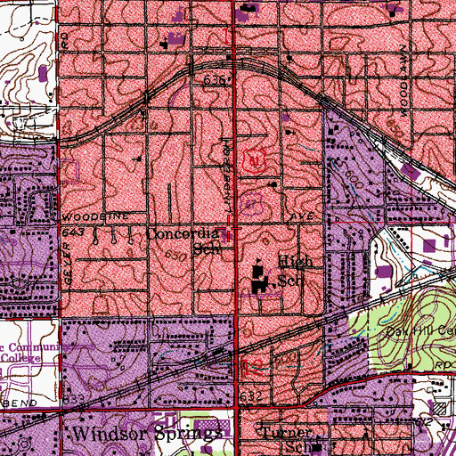 Topographic Map of Concordia Lutheran Church of Kirkwood, MO