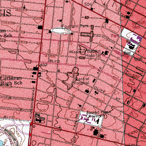 Topographic Map of Cornerstone Institutional Baptist Church, MO