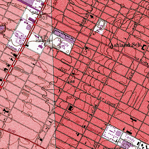 Topographic Map of Cote Brilliante Presbyterian Church, MO