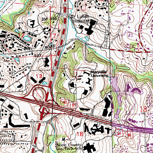 Topographic Map of Anheuser-Bush Academic Center, MO