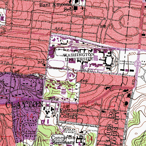 Topographic Map of Blewett Hall, MO