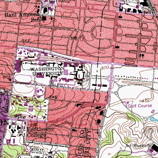 Topographic Map of Busch Hall, MO