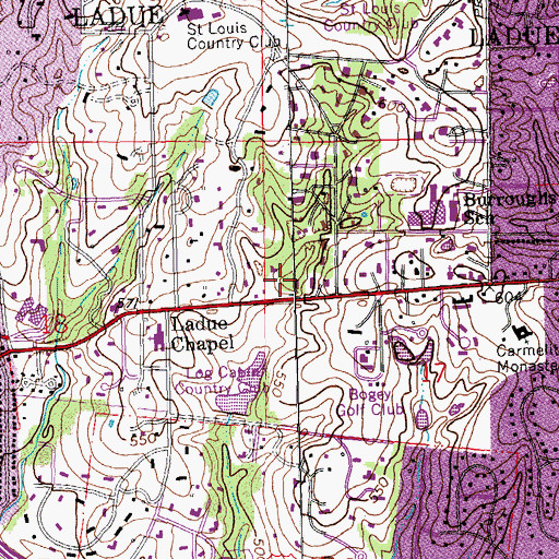 Topographic Map of Ladue Police Department, MO