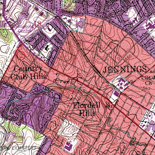 Topographic Map of Riverview Fire Protecton District, MO