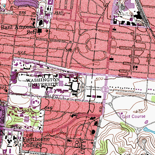 Topographic Map of Crow Hall, MO