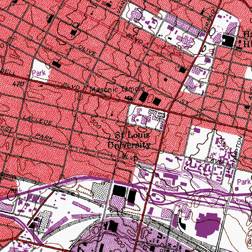 Topographic Map of Des Peres Hall, MO