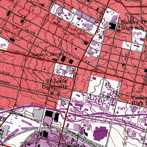 Topographic Map of DuBourg Hall, MO