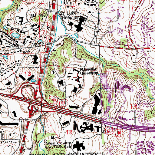 Topographic Map of Duchesne Residence Hall, MO