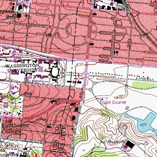 Topographic Map of Earl E and Myrtle E Walker Hall, MO