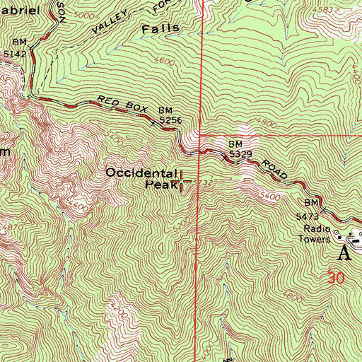 Topographic Map of Occidental Peak, CA