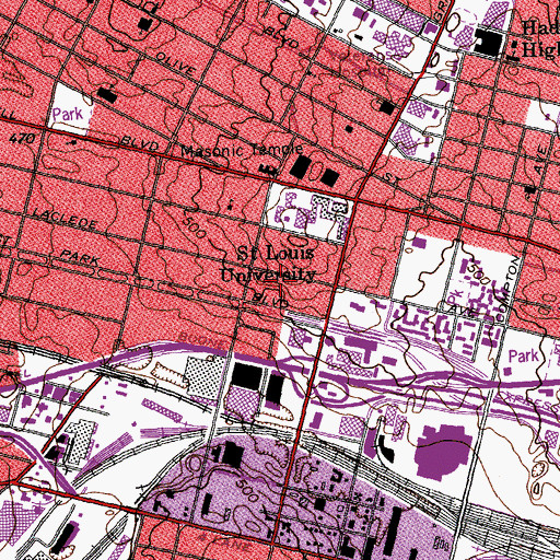 Topographic Map of LaClede Parking Garage, MO