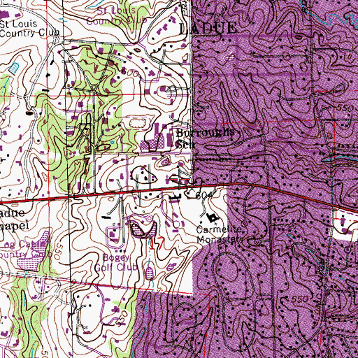 Topographic Map of Ladue Fire Department Station 1, MO