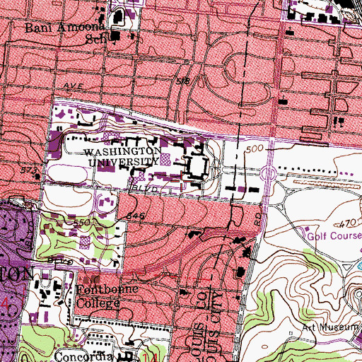 Topographic Map of McDonnell Hall, MO