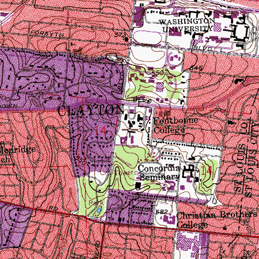 Topographic Map of Medaille Hall, MO