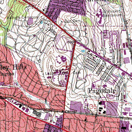 Topographic Map of Mid County Fire Protection District of Saint Louis County, MO
