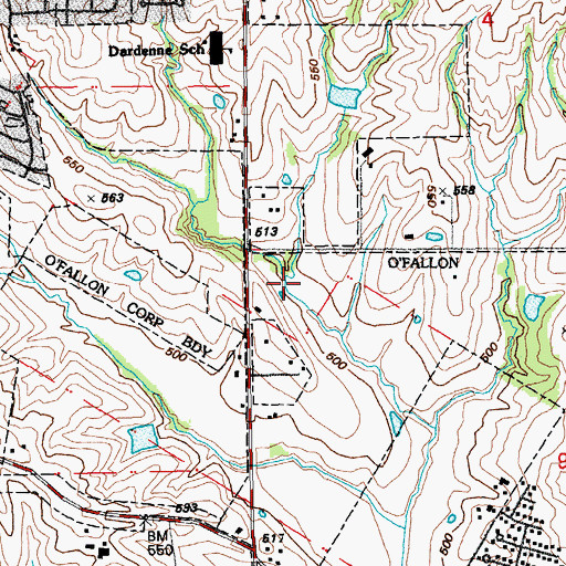 Topographic Map of Middendorf Kredell Branch Library, MO