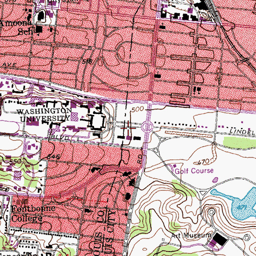 Topographic Map of Mildread Lane Kemper Art Museum, MO
