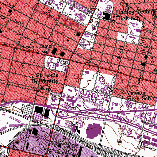 Topographic Map of Monsanto Hall, MO
