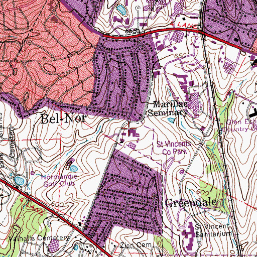 Topographic Map of Normandie Hall, MO