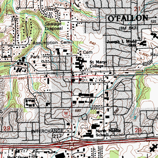Topographic Map of O'Fallon Fire Protection District Station 1 Headquarters, MO