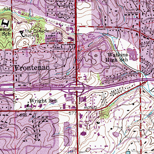 Topographic Map of Salem United Methodist Church in Ladue, MO
