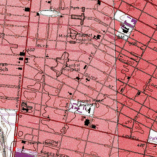 Topographic Map of Second Presbyterian Church, MO