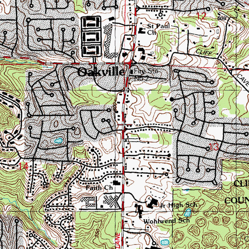 Topographic Map of South County Church of the Nazarene, MO