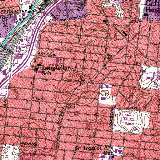 Topographic Map of Southwest Baptist Church, MO