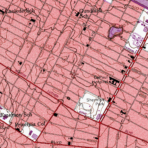Topographic Map of Tabernacle Spirit of Love Church, MO