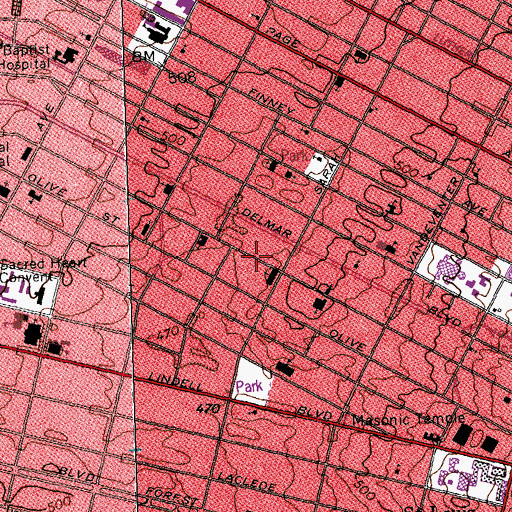 Topographic Map of Temple Church of Christ, MO