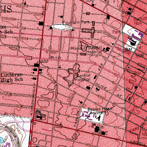 Topographic Map of Temple of God Spiritual Church, MO