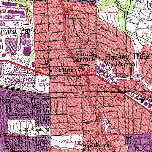Topographic Map of The Village Church of Saint Louis, MO