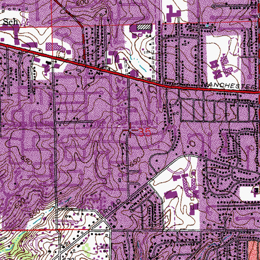 Topographic Map of Trinity Lutheran Church in Kirkwood, MO