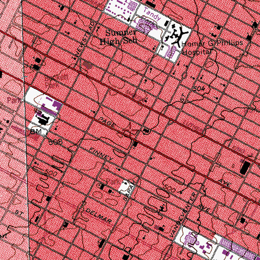 Topographic Map of True Light Deliverance Church, MO