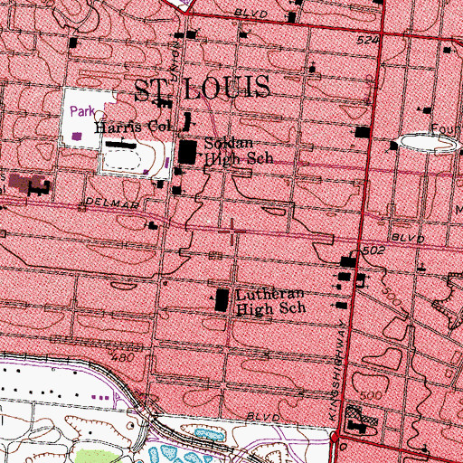 Topographic Map of Tyler Redeeming Christian Spiritualist Church, MO