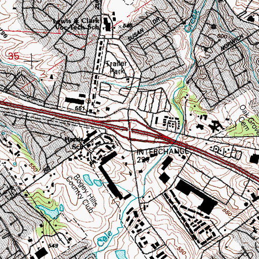 Topographic Map of Interchange 227, MO