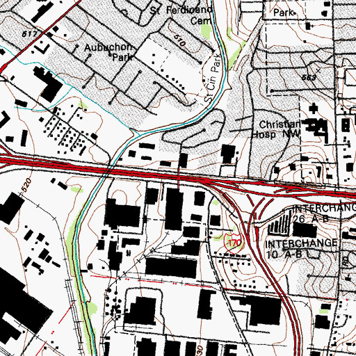 Topographic Map of Interchange 26A, MO