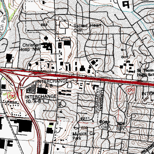 Topographic Map of Interchange 26B, MO