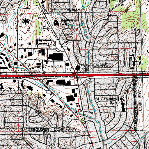 Topographic Map of Interchange 30B, MO