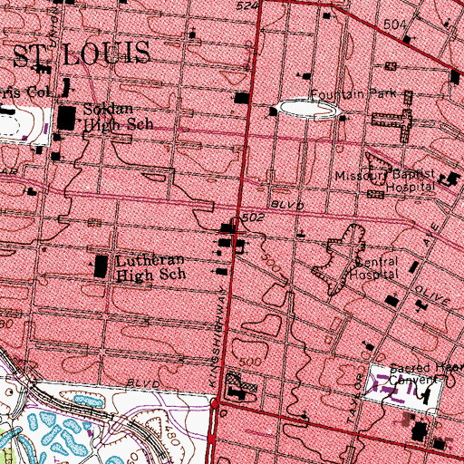 Topographic Map of United Methodist Church of Saint Johns, MO