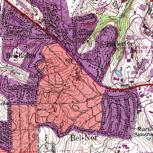 Topographic Map of Unity Lutheran Church of Bel-Nor, MO