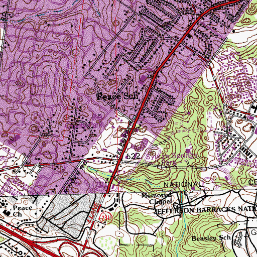 Topographic Map of Vineyard Christian Fellowship Church, MO