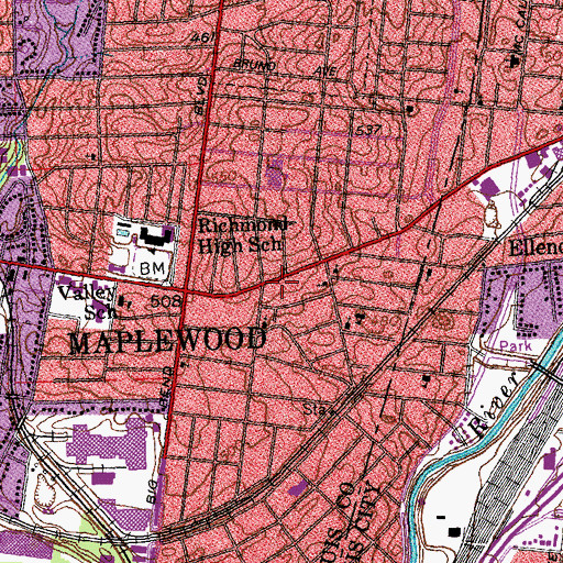 Topographic Map of Vineyard Church, MO