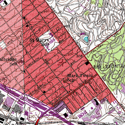 Topographic Map of Walnut Park Church of God in Christ, MO